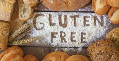 gluten free breads on wood background