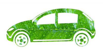 Car silhouette made of green leaf on white background