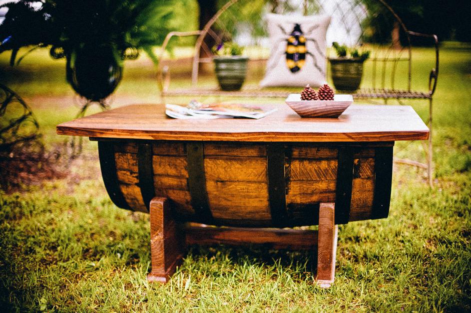 table made with shipping drums
